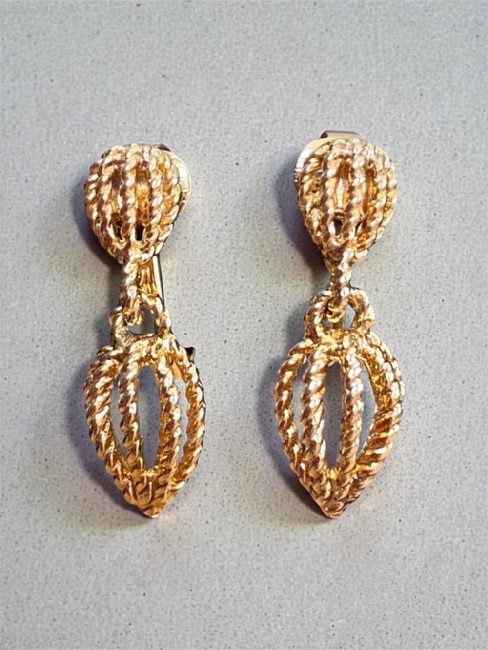 Elegant Gold Tone Drop Clip On Earrings